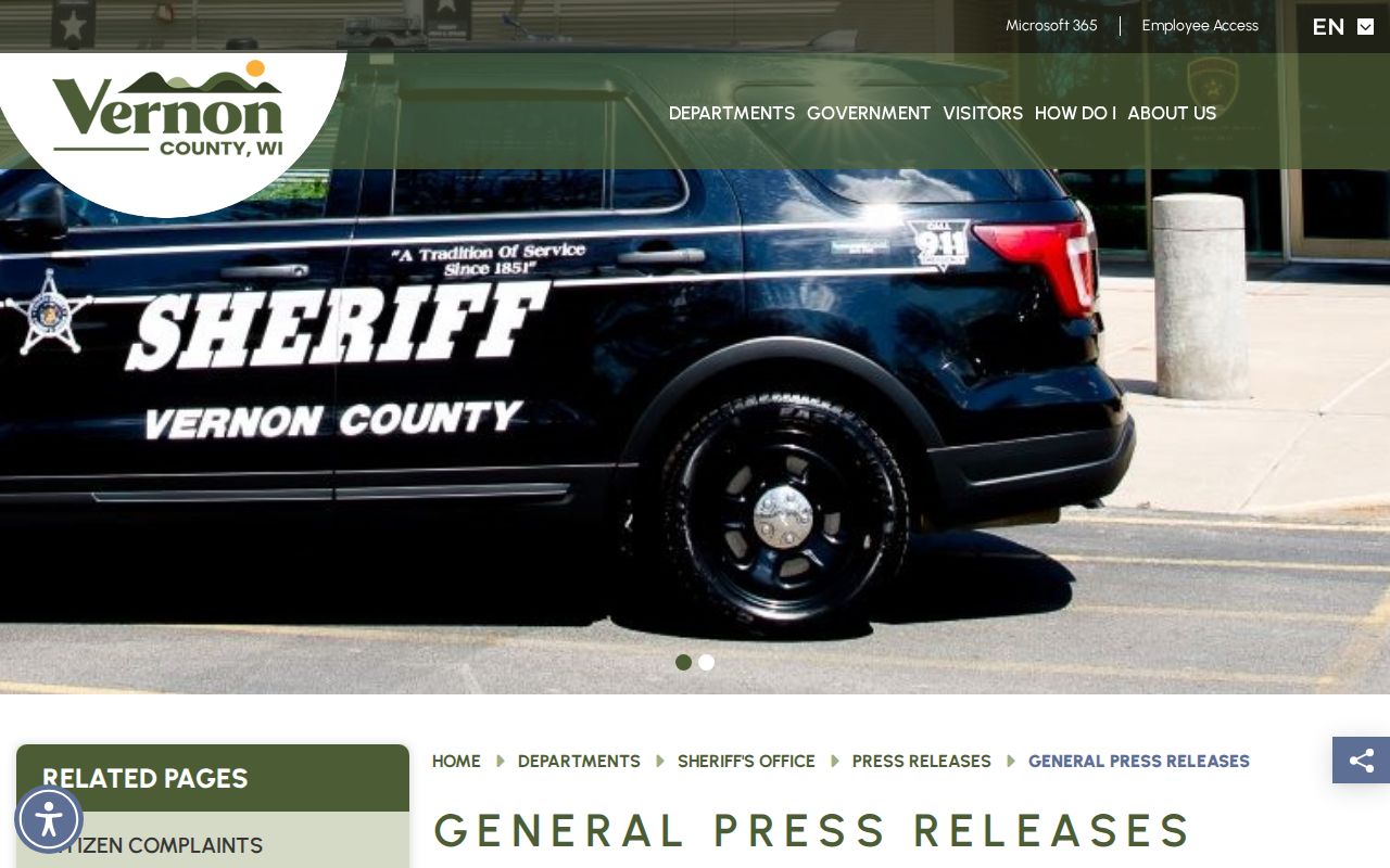 Vernon County arrest record general sheriff releases