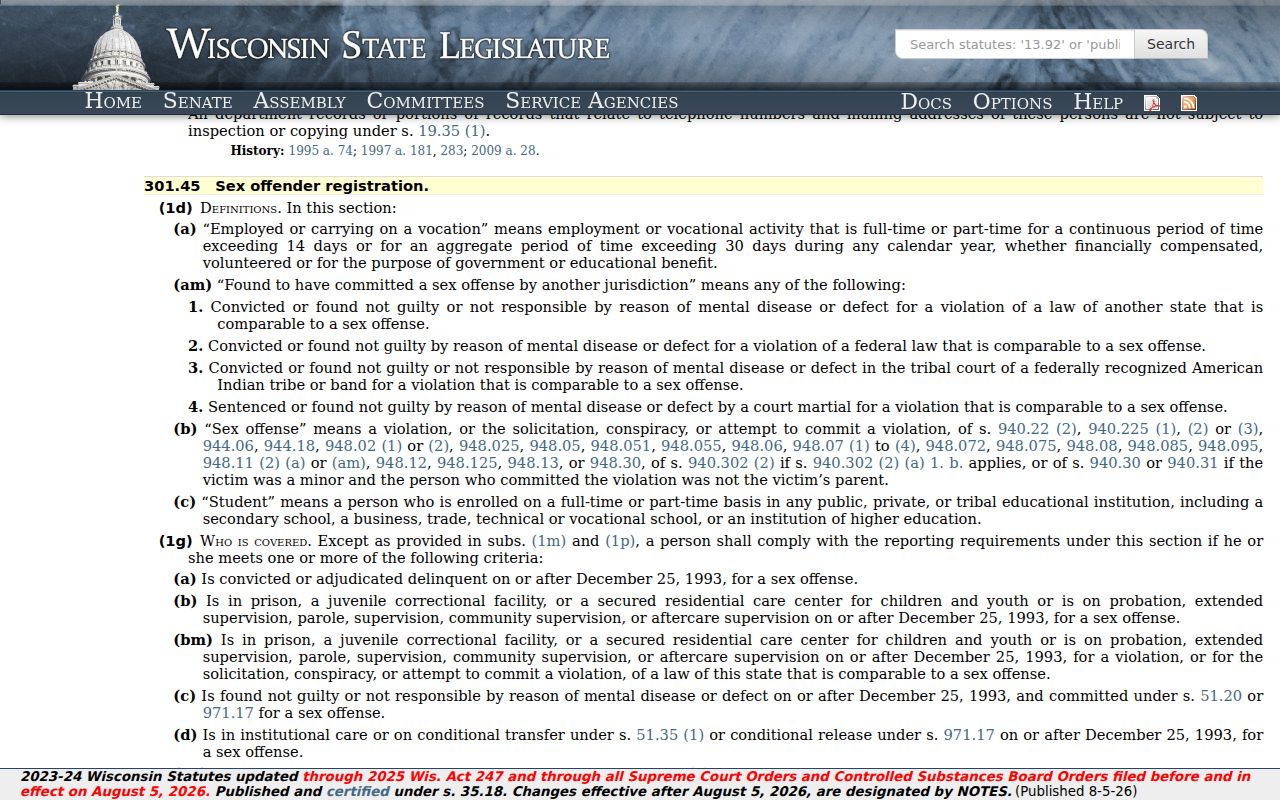 Wisconsin registration statute used in a Vernon County sex offender check